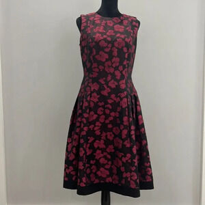 Carmen Marc Valvo Sleeveless Pleated Floral-Jacquard A-Line Dress knee l size 8